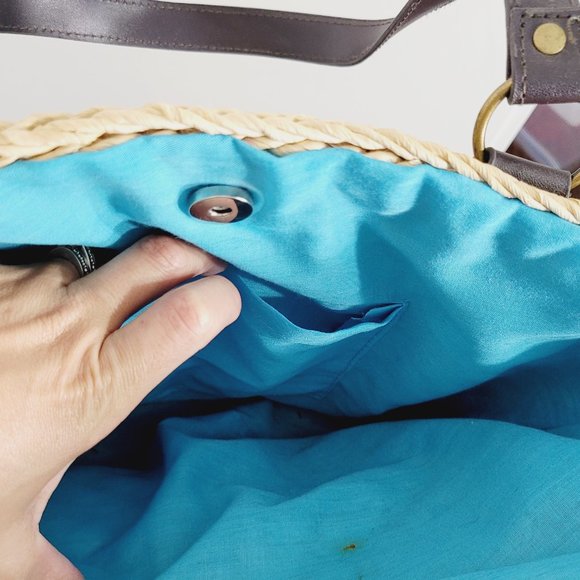 Retro Floral Shoulder Bag Woven Straw Dual Handle Lined Tropical Hawaiian Wicker - Picture 10 of 11